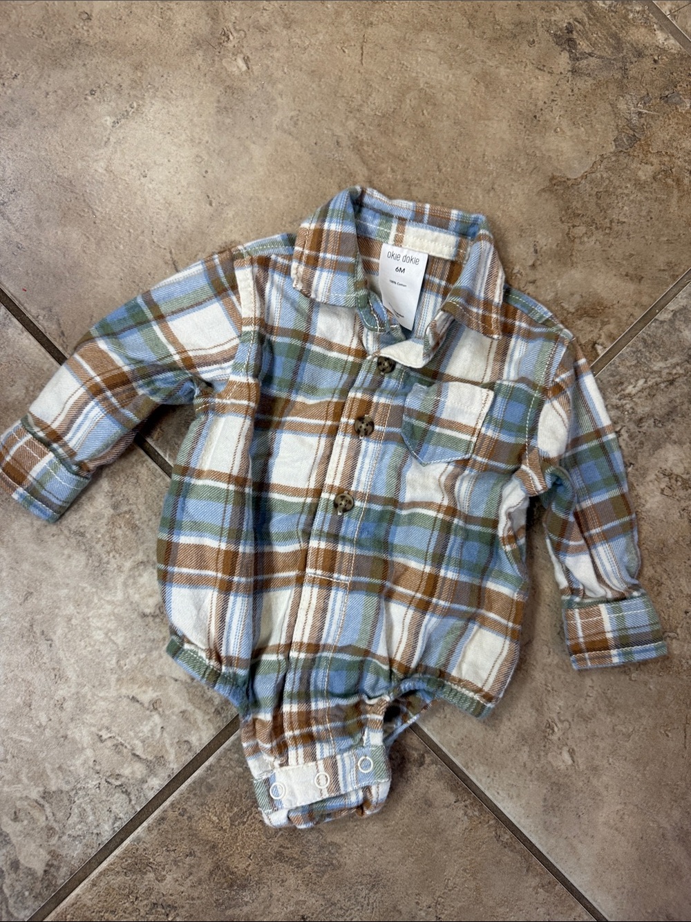 okie dokie Plaid Button-Front Bodysuit Shirt - Blue, Brown & White